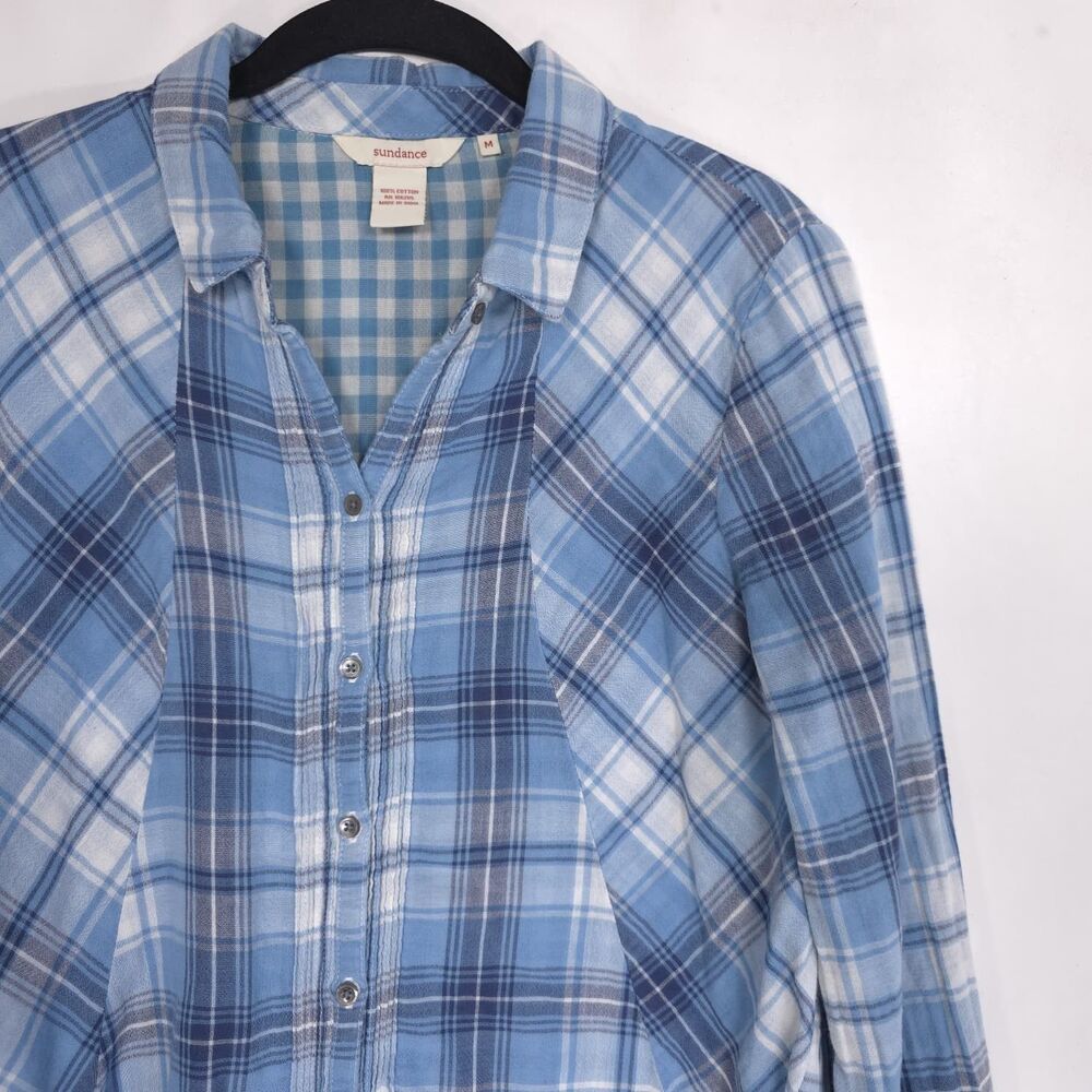 SUNDANCE Plain Button‎ Shirt Blue 100% Cotton Long Sleeve Boho Women's MEDIUM